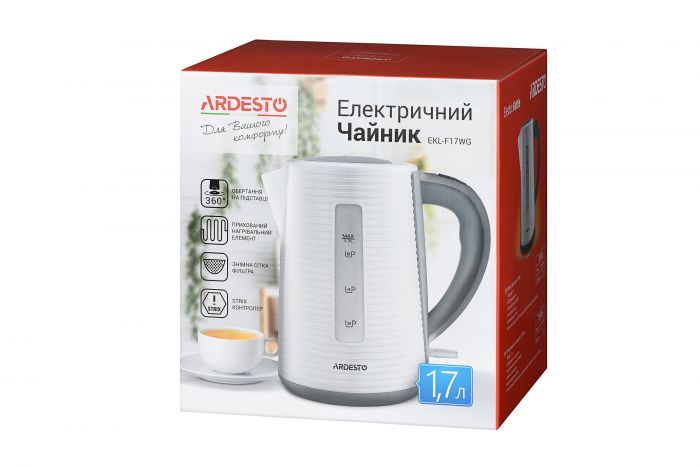 Електрочайник Ardesto EKL-F17WG 1.7л/2150Вт/strix контроль/колір білий + сірий