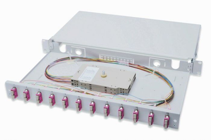 Оптична панель DIGITUS 19' 1U, 12xLC duplex, incl, Splice Cass, OM4 Color Pigtails, Adapter