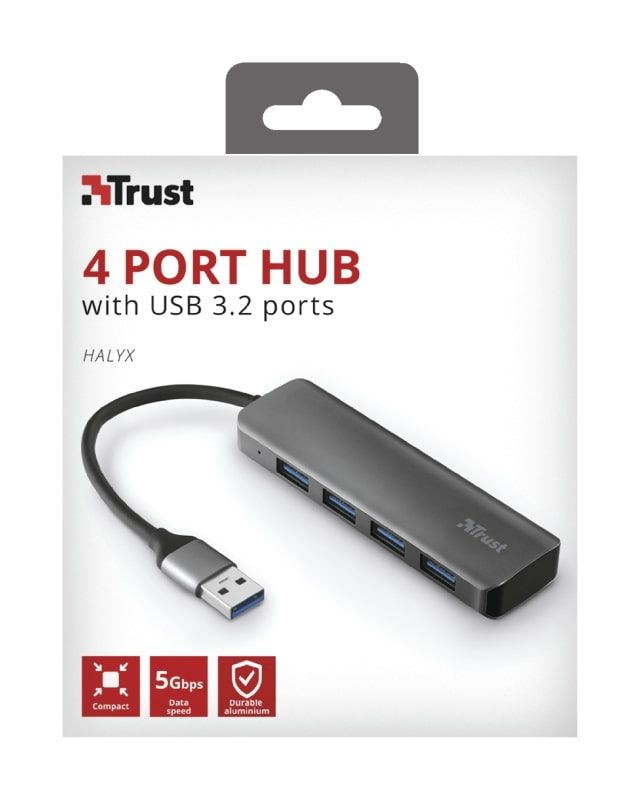 USB-хаб Trust Halyx 4-Port USB-A 3.2 ALUMINIUM