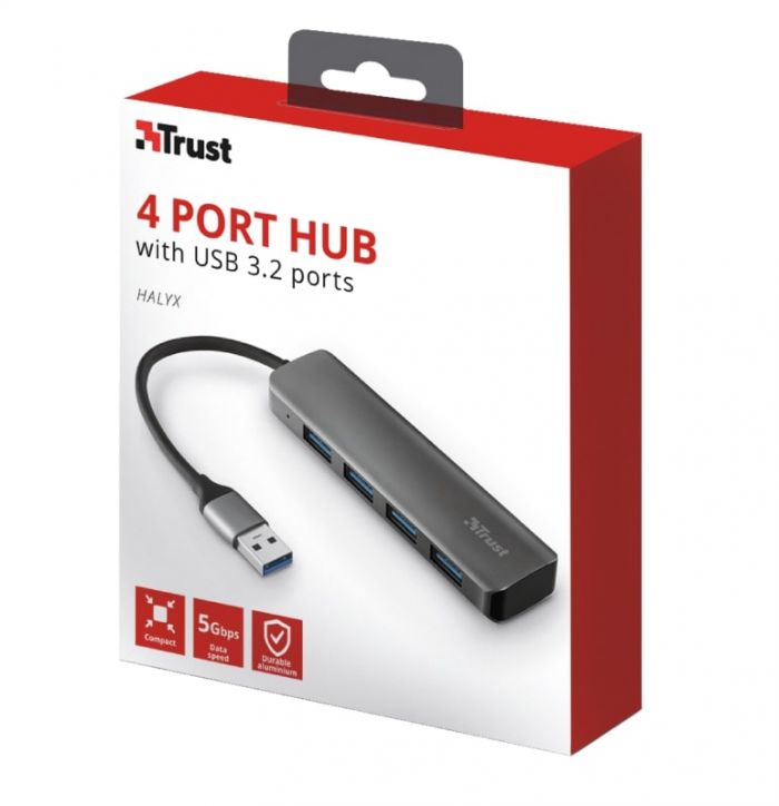 USB-хаб Trust Halyx 4-Port USB-A 3.2 ALUMINIUM