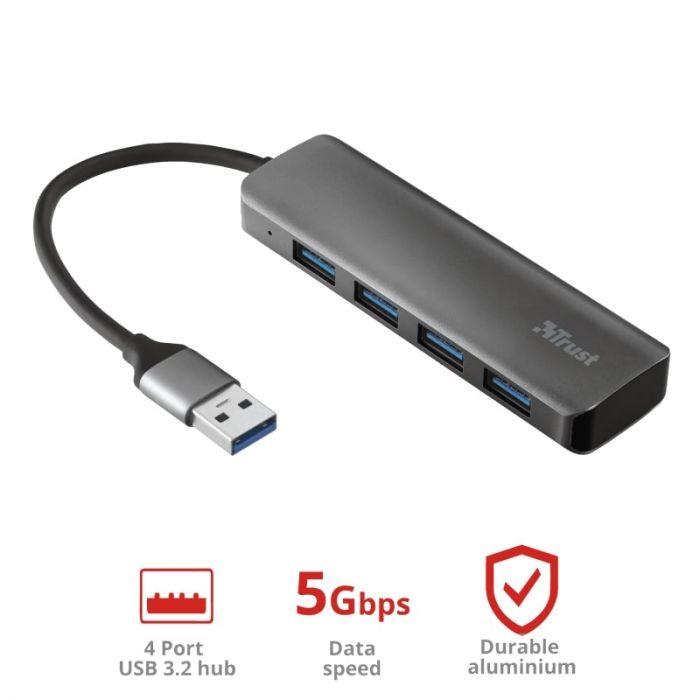 USB-хаб Trust Halyx 4-Port USB-A 3.2 ALUMINIUM