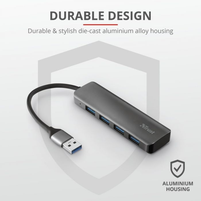 USB-хаб Trust Halyx 4-Port USB-A 3.2 ALUMINIUM