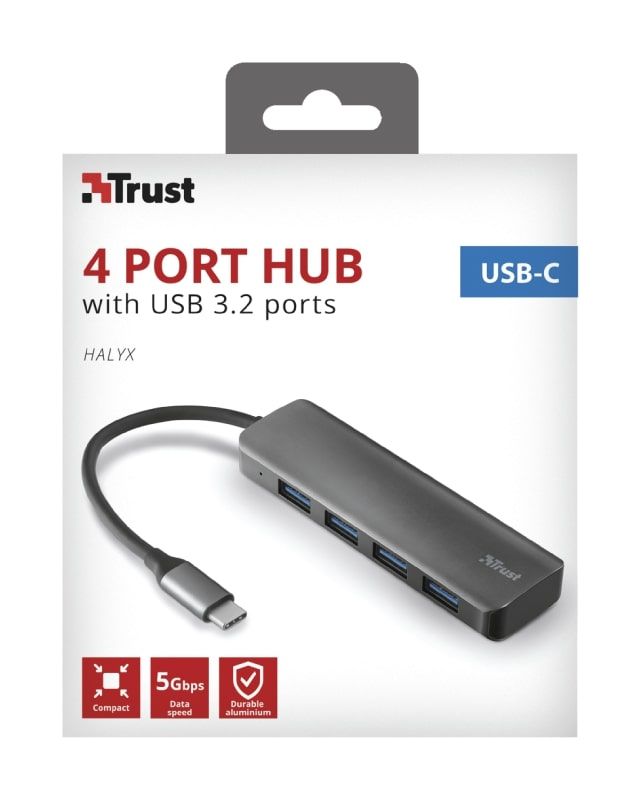 USB-хаб Trust Halyx USB-C to 4-Port USB-A 3.2 ALUMINIUM