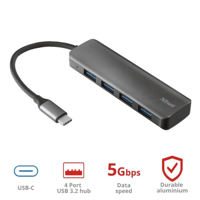 USB-хаб Trust Halyx USB-C to 4-Port USB-A 3.2 ALUMINIUM