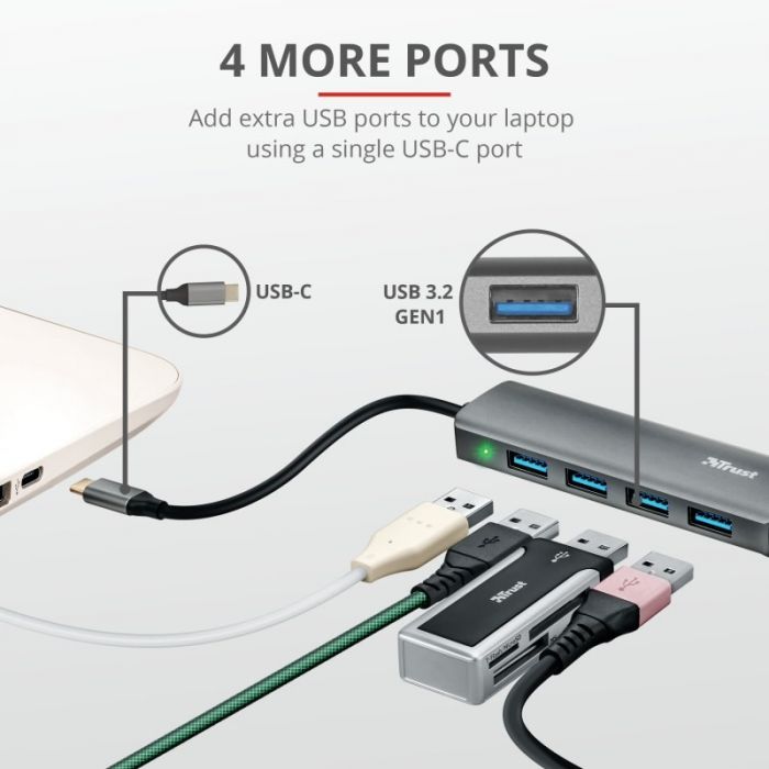 USB-хаб Trust Halyx USB-C to 4-Port USB-A 3.2 ALUMINIUM