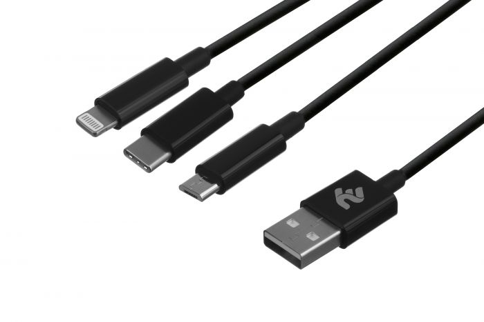 Кабель 2E USB 3 in 1 Micro/Lightning/Type C, 5V/2.4A, 1.2m, black