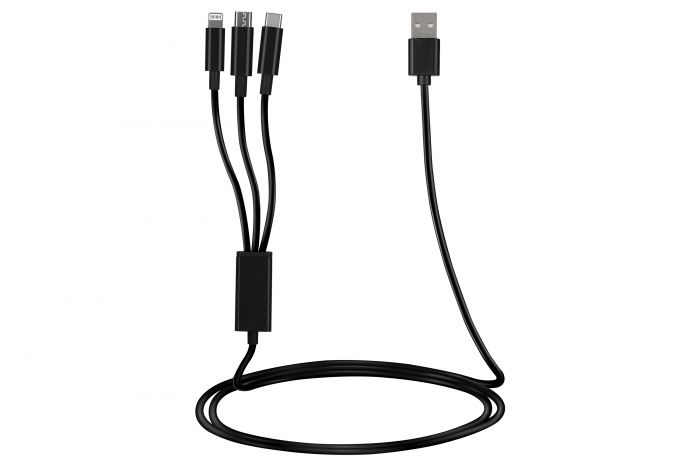 Кабель 2E USB 3 in 1 Micro/Lightning/Type C, 5V/2.4A, 1.2m, black