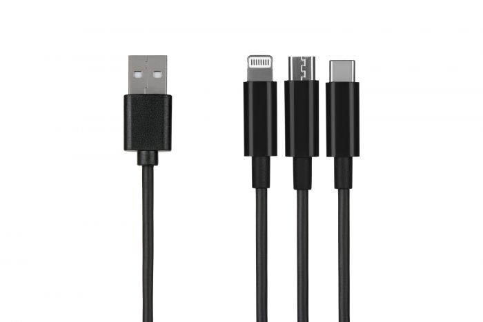 Кабель 2E USB 3 in 1 Micro/Lightning/Type C, 5V/2.4A, 1.2m, black