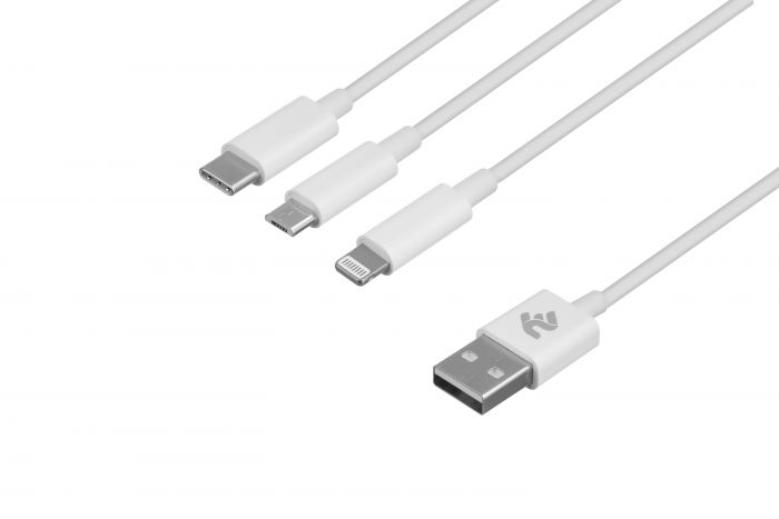 Кабель 2E USB 3 in 1 Micro/Lightning/Type C, 5V/2.4A, 1.2m, white