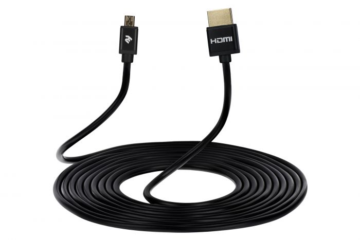 Кабель 2Е HDMI 1.4 (AM/microAM), Slim, High Speed, Alumium, black, 2m