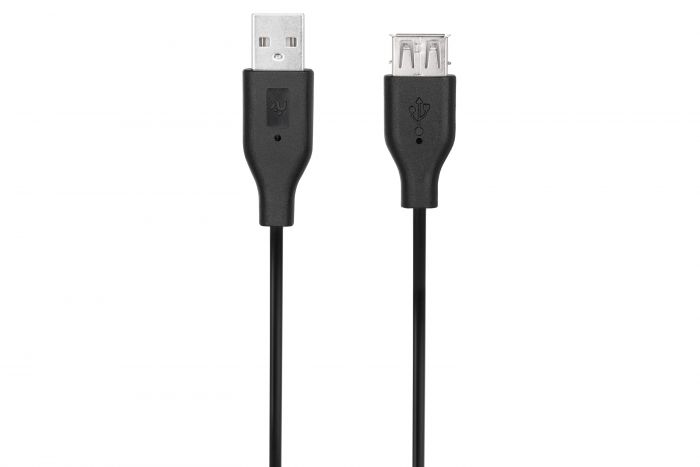 Кабель 2E USB 2.0 (AM/AF) 1.8m, black