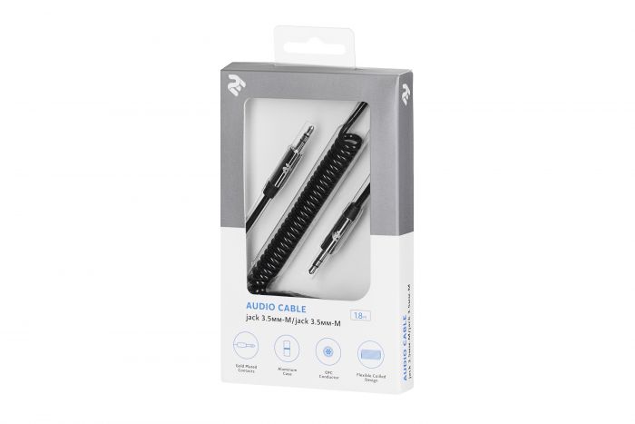 Кабель 2E аудіо (jack 3.5mm-M/jack 3.5mm-M, Coiled, 1.8m, black