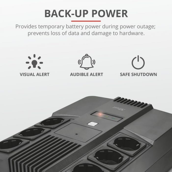 Джерело безперебійного живлення Trust Maxxon 800VA UPS with 6 standard wall power outlets BLACK