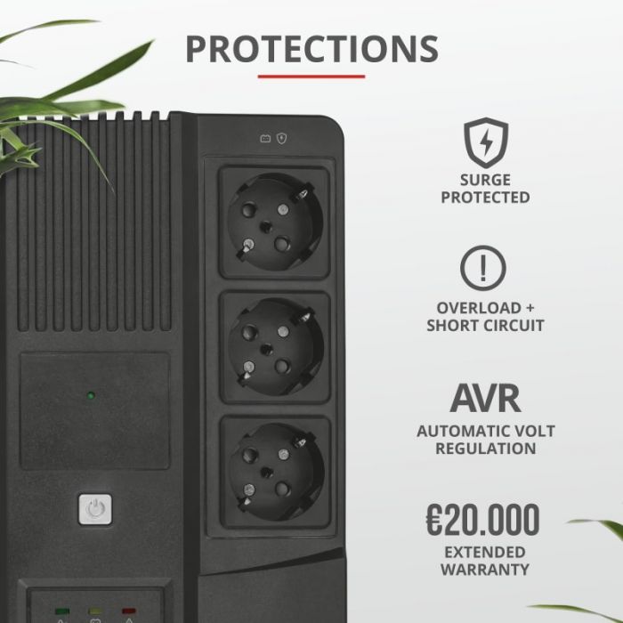 Джерело безперебійного живлення Trust Maxxon 800VA UPS with 6 standard wall power outlets BLACK