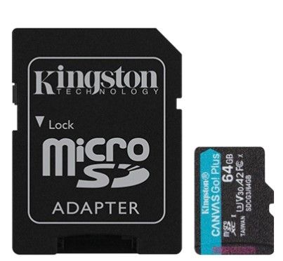 Карта пам'яті Kingston microSD   64GB C10 UHS-I U3 A2 R170/W70MB/s + SD