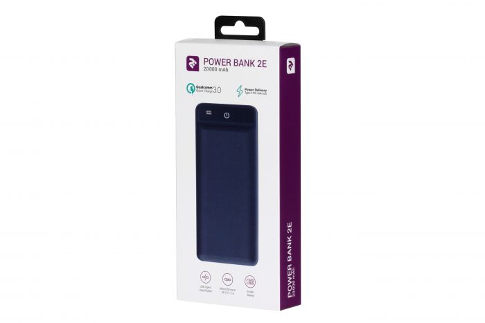 Портативний зарядний пристрій Power Bank 2E 20000mAh, DC 5V, PD, QC3.0-2USB, MicroUSB, Type-C, darkblue