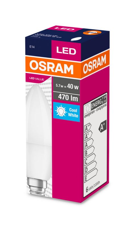 Лампа світлодіодна OSRAM LED B40 свечка 5W 470Lm 4000K E14