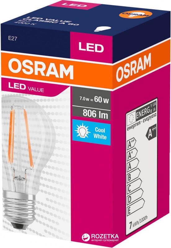 Лампа світлодіодна OSRAM LED Filament A60 7W (806Lm) 4000K E27