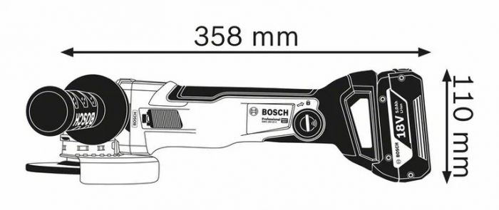 Шліфмашина кутова Bosch 18V-10 С, акумуляторна, 18В, 125 мм, 9000 об/хв, L-BOXX, 0.89 кг