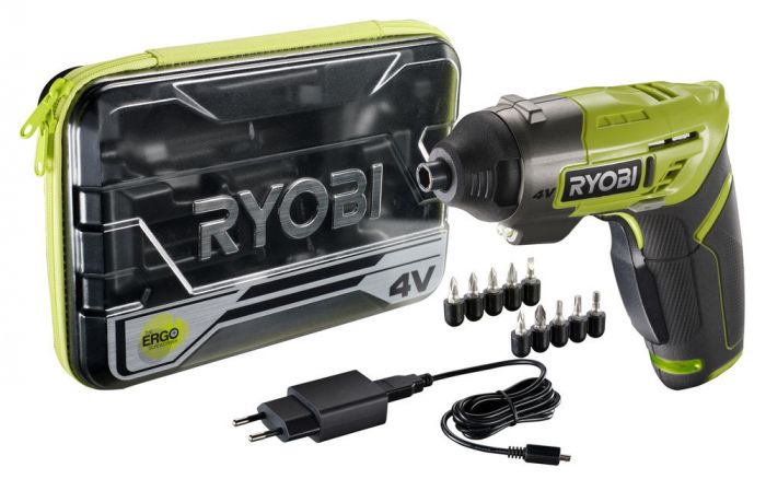 Ryobi Шурупокрут ERGO-A2, 4В, 1.5 Аг, 5Нм, набір біт+2насадки