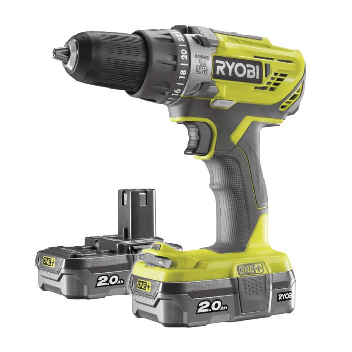 Ryobi Шуруповерт-дриль ONE+ R18PD3-220S 18В, ударний, 50Нм, 2-шв, 2х2.0 Аг,сумка