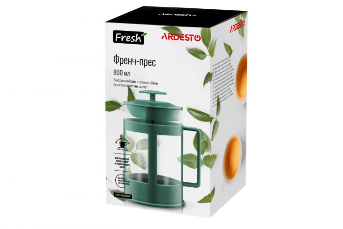 Френч-прес Ardesto Fresh, 800 мл, зелений, пластик, скло