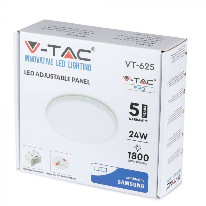 Панель стельова врізна LED V-TAC, 24W, SKU-740, Samsung Chip, 230V, 4000К, кругла, діаметр 223mm