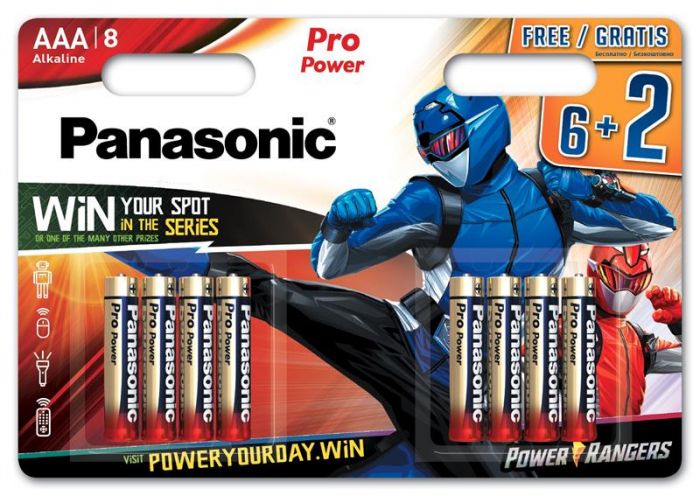 Батарейка Panasonic Pro POWER лужна AAA блістер, 8 шт. Power Rangers