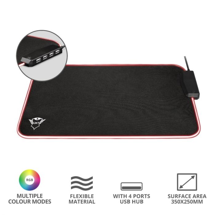 Ігрова поверхність Trust GXT 765 Glide-Flex RGB Mouse Pad with USB Hub Black