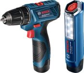 Шуруповерт-дриль Bosch GSR 120 LI+ ліхтарик GLI 12V-300, 2x2.0Ah