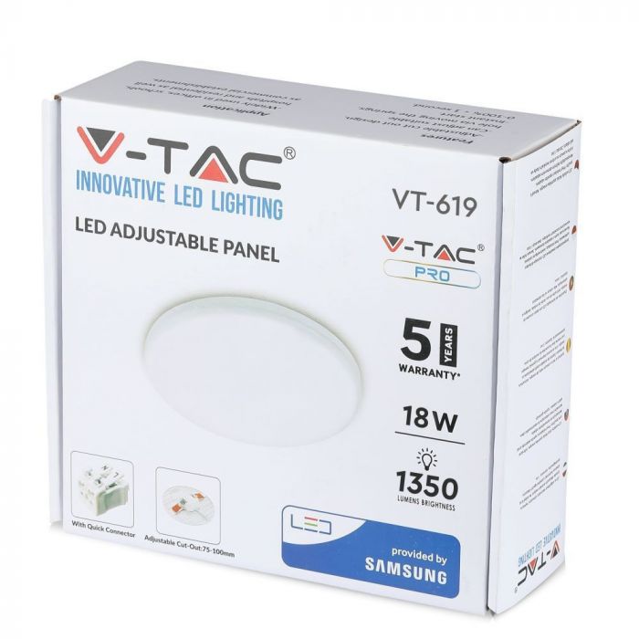 Панель стельова врізна LED V-TAC, 18W, SKU-734, Samsung Chip,  230V, 4000К, кругла, діаметр 170mm