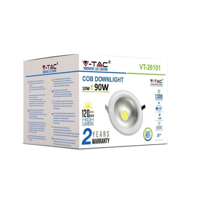 Світильник вбудований LED V-TAC, 10W, SKU-1272, 230V, 6.4K, 1200Lm, круглий