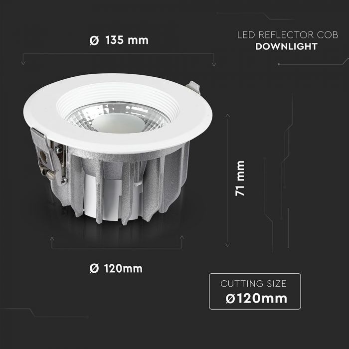 Світильник вбудований LED V-TAC, 10W, SKU-1272, 230V, 6.4K, 1200Lm, круглий