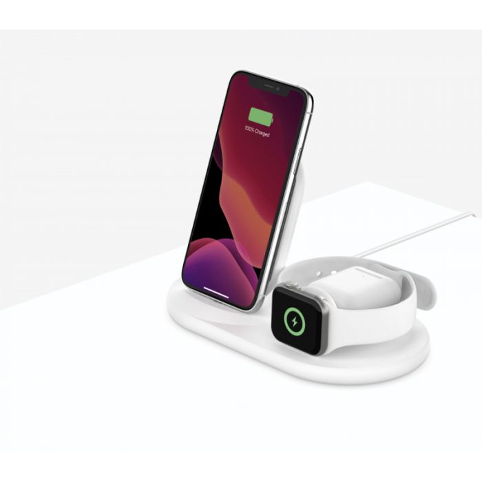 Бездротовий ЗП Belkin 3-in-1 Wireless Pad/Stand/Apple Watch, white