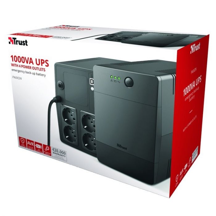 Джерело безперебійного живлення Trust Paxxon 1000VA UPS with 4 standard wall power outlets BLACK