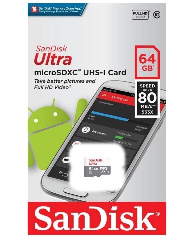Карта пам'яті SanDisk microSD   64GB C10 UHS-I R100MB/s Ultra
