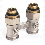 Блок кульових кранів Rehau Rautitan, Н-подібний, вх. 1/2 "-вих. 3/4", прямий, нікель