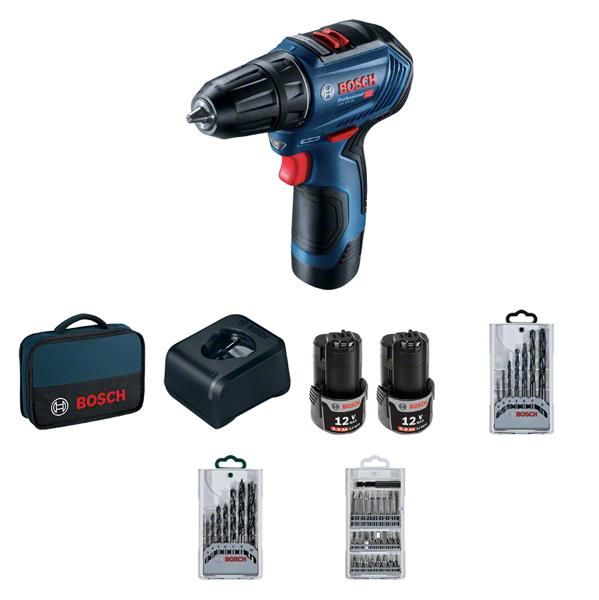 Шуруповерт-дриль Bosch GSR 12V-30,12 V, 2*2 Ач, 18/30 Нм, 420/1600 об/хв, 0.89 кг, кейс, ЗУ, приналежності