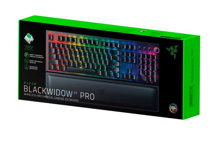 Клавіатура ігрова Razer BlackWidow V3 Pro Green Switch WL/BT/USB RU RGB, Black