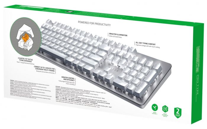 Клавіатура ігрова Razer Pro Type Orange Switch WL/BT/USB US LED, White