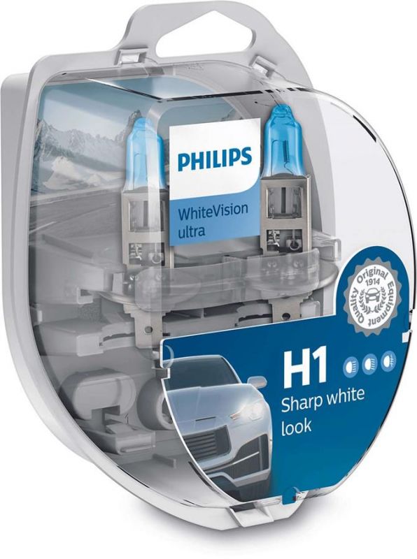 Лампа галогенна  Philips H1 WhiteVision Ultra +60%, 3700K, 2шт/блістер