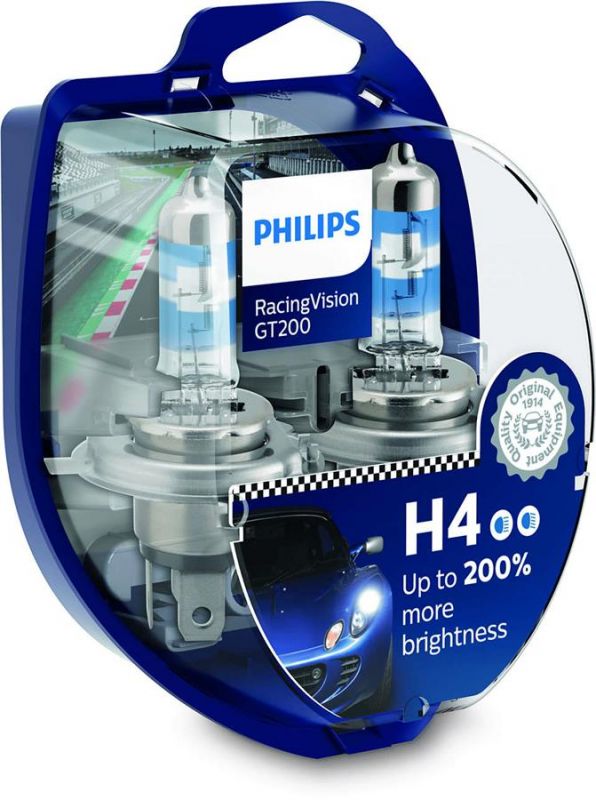 Лампа галогена Philips H4 RACING VISION +200%, 2 шт блістер