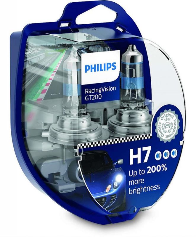 Лампа галогенна  Philips H7 RACING VISION +200%, 2 шт блістер