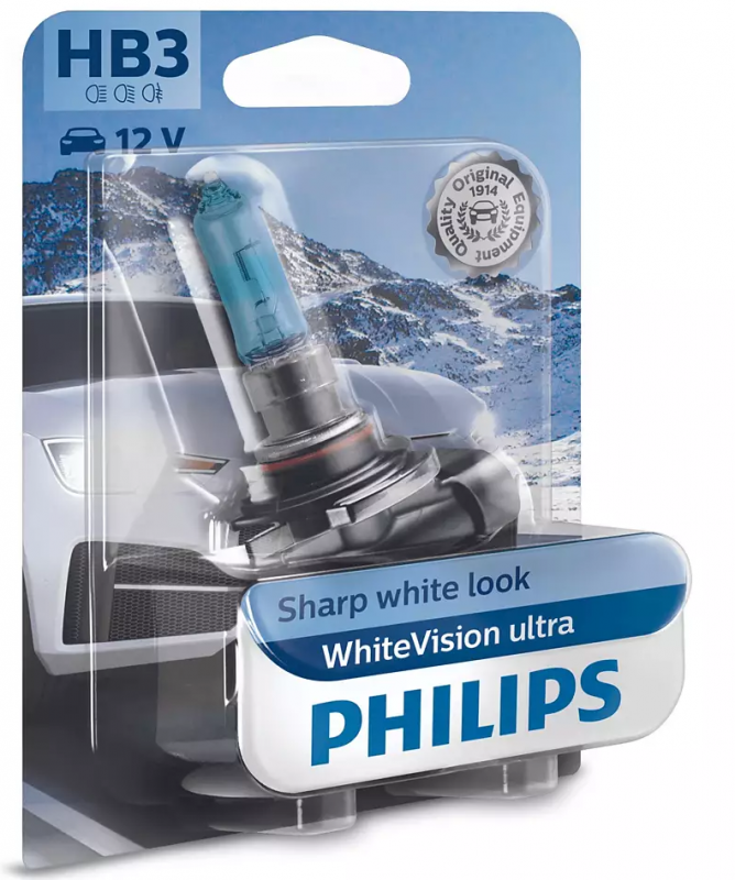 Лампа галогена Philips HB3 WhiteVision Ultra +60%, 3800K, 1шт/блістер