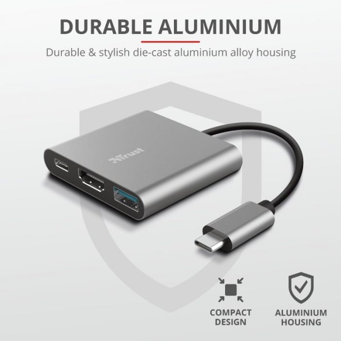USB-хаб Trust Dalyx 3-in-1 Multiport USB-C Adapter ALUMINIUM