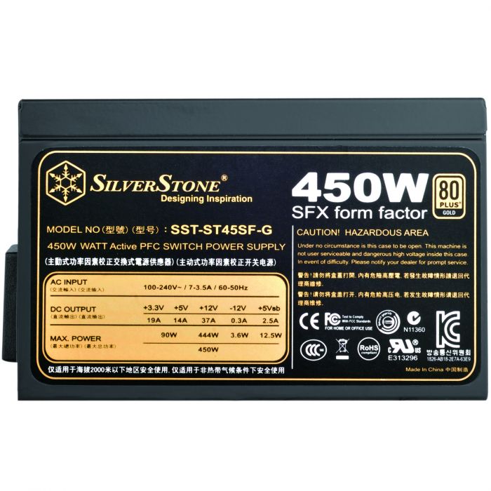 Блок живлення SilverStone STRIDER ST45SF-G V 2.0(450W),SFX,ATX,80+Gold,aPFC,8см,24+8,3xSATA,8/6-Pin,6Pin+3,модульний