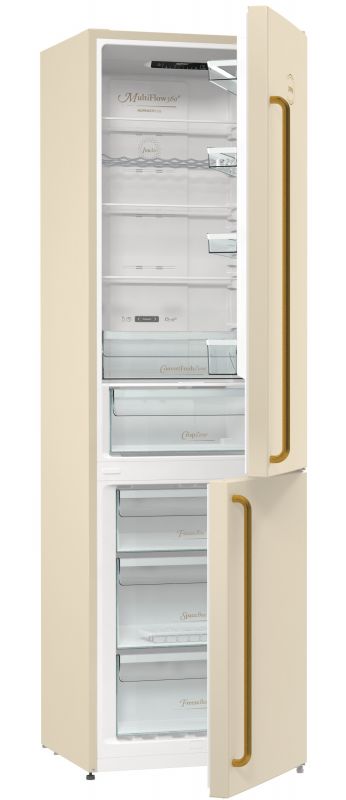 Холодильник з нижн. мороз. камерою Gorenje NRK6202CLI, 200х60х60см, 2 двері, 235( 96)л, А++, NF+ , Зона св-ті, Внутр. Диспл, Беж