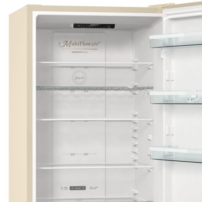 Холодильник з нижн. мороз. камерою Gorenje NRK6202CLI, 200х60х60см, 2 двері, 235( 96)л, А++, NF+ , Зона св-ті, Внутр. Диспл, Беж