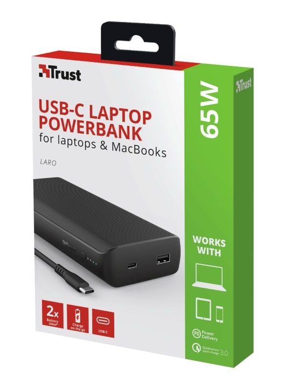 Портативний зарядний пристрій Trust Laro 65W USB-C 20.000 mAh for laptop Black