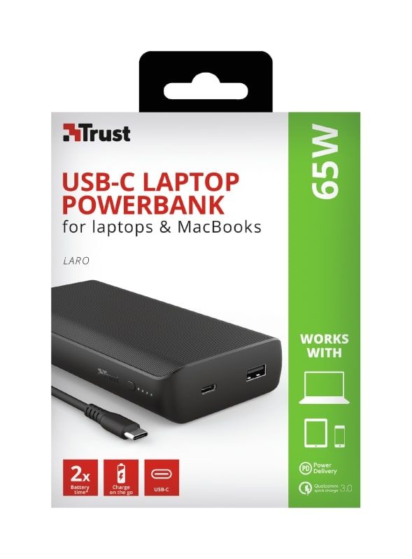 Портативний зарядний пристрій Trust Laro 65W USB-C 20.000 mAh for laptop Black